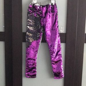 Flip sequin leggings: purple/silver on grey